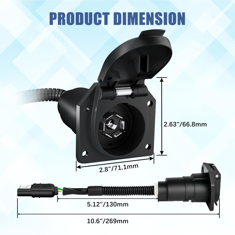 YONHAN 4 Pin to 7 Pin Adapter Trailer Light Adapter 4-Way Flat Truck to 7-Way Blade Reverse Plug Connector with Mounting Bracket for Towing Solutions - Image 4